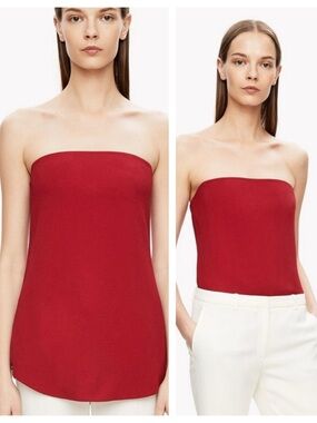 NWT Theory Zalballa Rosina Strapless Crepe Top Crimson Red Tube Top Blouse 8
